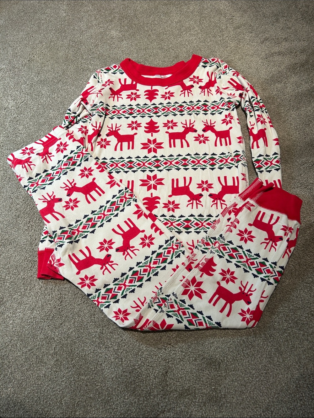 Hanna Andersson Red & White Reindeer Fair Isle Pajama Set